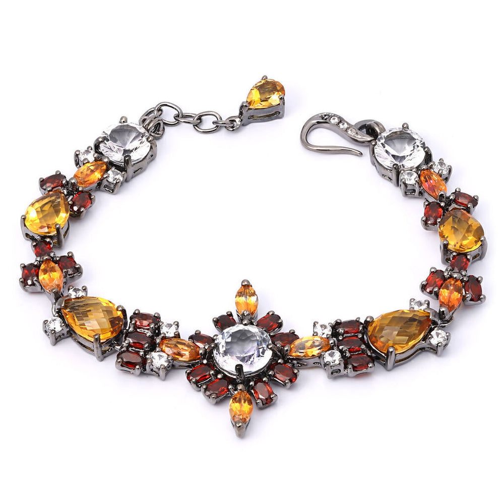 Pulseira Linha Premium em Prata 925 com Citrinos,Topazios Brancos, Zirconias,Granadas e Quartzos Sunset
