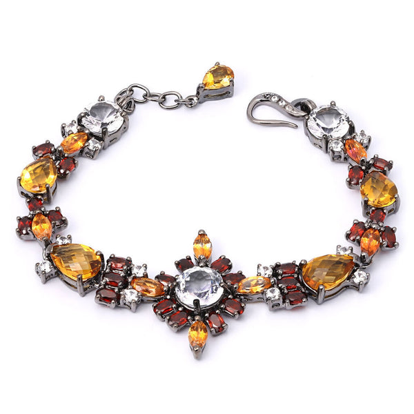 Pulseira Linha Premium em Prata 925 com Citrinos,Topazios Brancos, Zirconias,Granadas e Quartzos Sunset