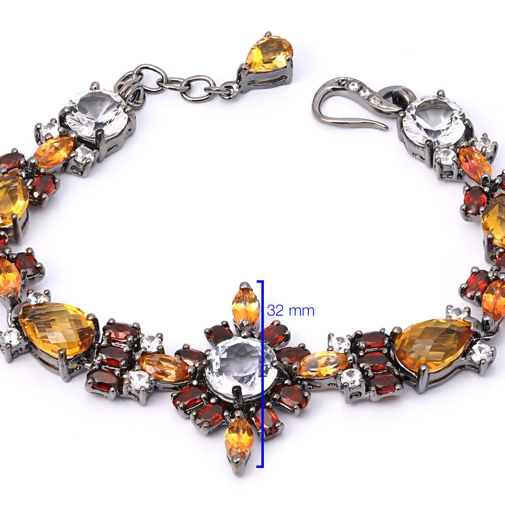 Pulseira Linha Premium em Prata 925 com Citrinos,Topazios Brancos, Zirconias,Granadas e Quartzos Sunset