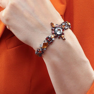 Pulseira Linha Premium em Prata 925 com Citrinos,Topazios Brancos, Zirconias,Granadas e Quartzos Sunset