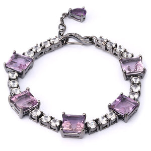 Pulseira Linha Premium em Prata 925 com Ametistas e Zirconias