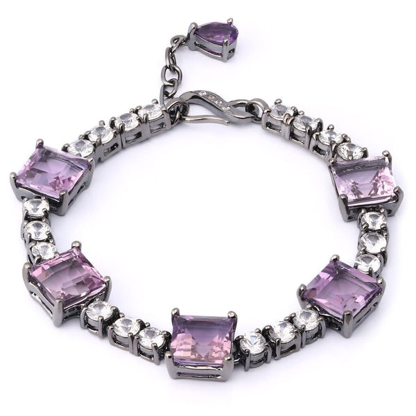 Pulseira Linha Premium em Prata 925 com Ametistas e Zirconias