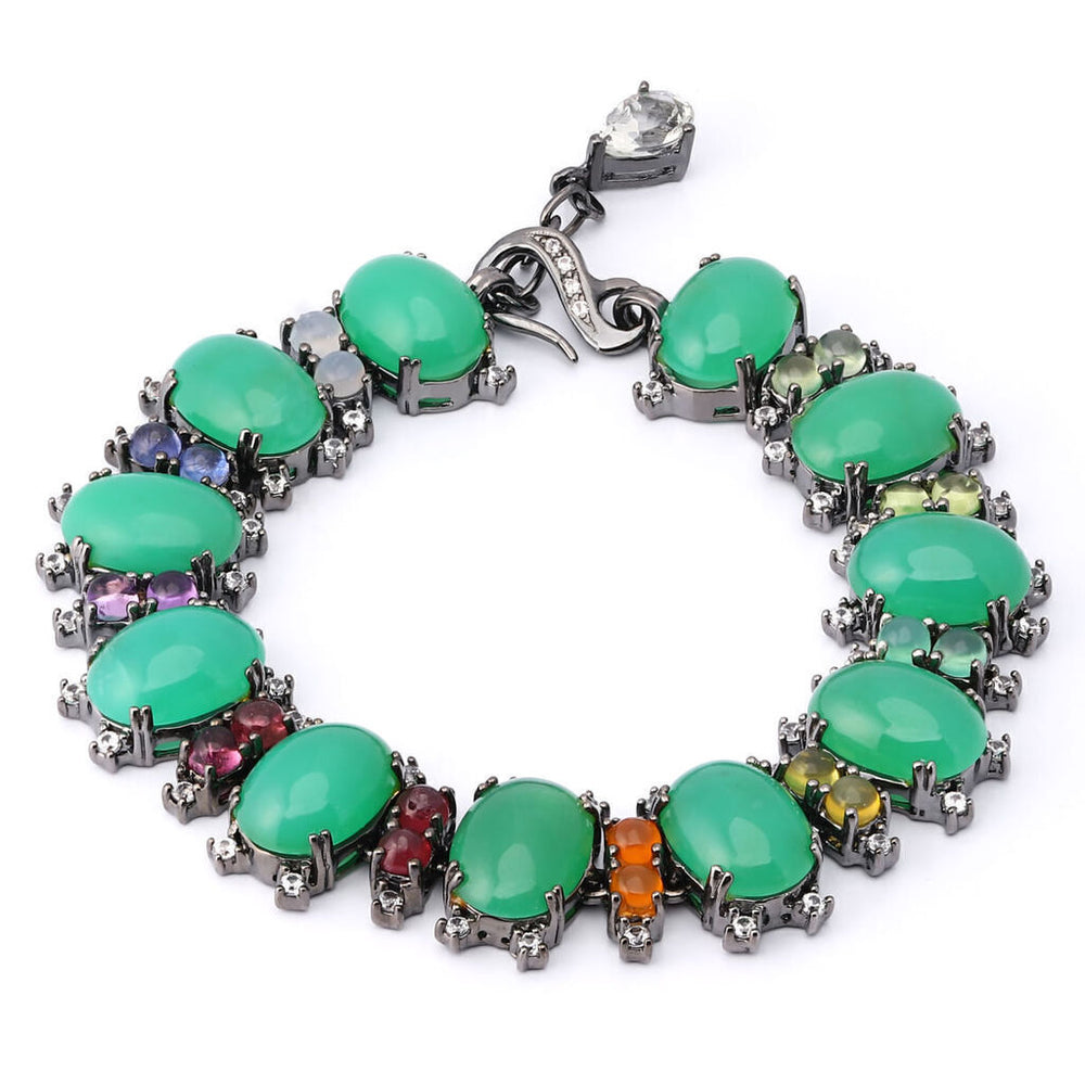 Pulseira Linha Premium em Prata 925 com Crisopazios Cabuchon, Safiras Coloridas e Zirconias