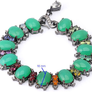 Pulseira Linha Premium em Prata 925 com Crisopazios Cabuchon, Safiras Coloridas e Zirconias