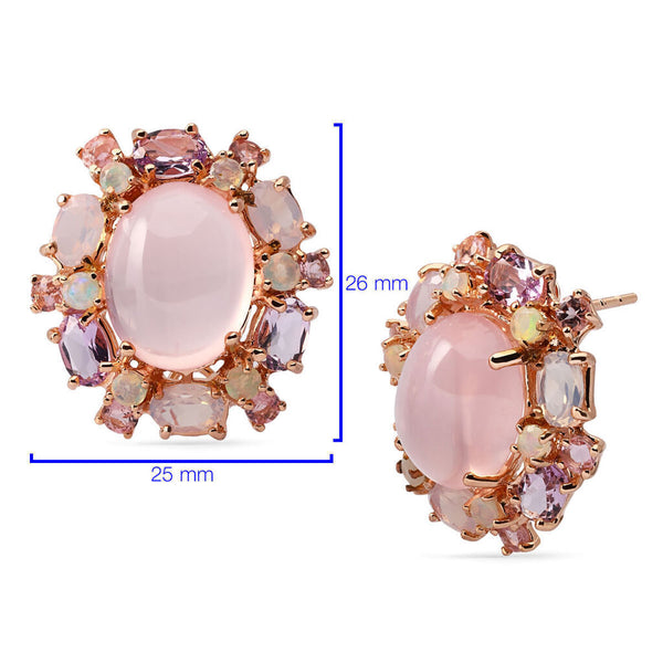 Par de Brinco Linha Premium em Prata 925 com Quartzo Rosa e Mix de Pedras