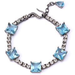 Pulseira Linha Premium em Prata 925 com Topázios Azuis e Zirconias