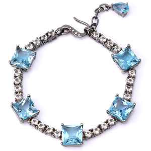 Pulseira Linha Premium em Prata 925 com Topázios Azuis e Zirconias