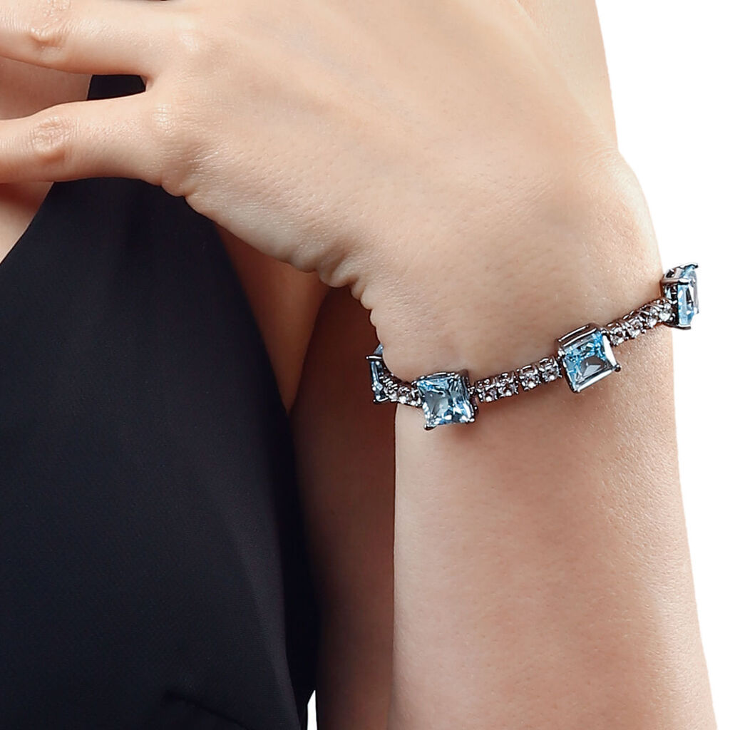 Pulseira Linha Premium em Prata 925 com Topázios Azuis e Zirconias