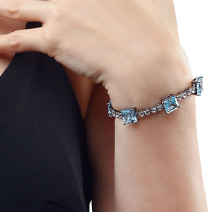 Pulseira Linha Premium em Prata 925 com Topázios Azuis e Zirconias