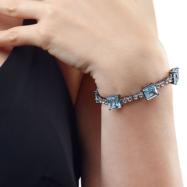 Pulseira Linha Premium em Prata 925 com Topázios Azuis e Zirconias
