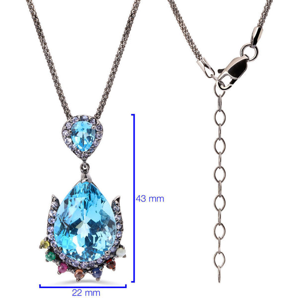 Pingente Linha Premium em Prata 925 com Topazio Azul e Mix de Pedras