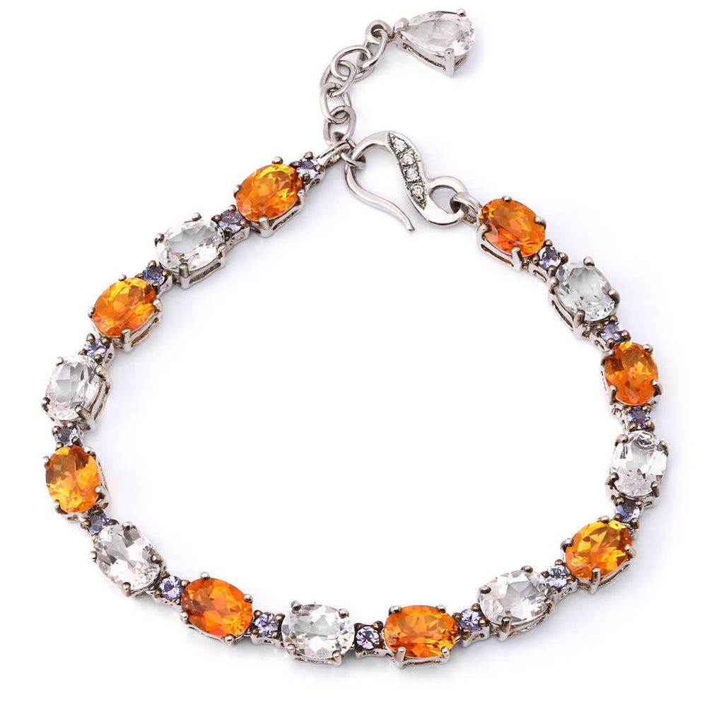 Pulseira Linha Premium em Prata 925 com Quartzo Sunset, Topazio Branco e Tanzanitas