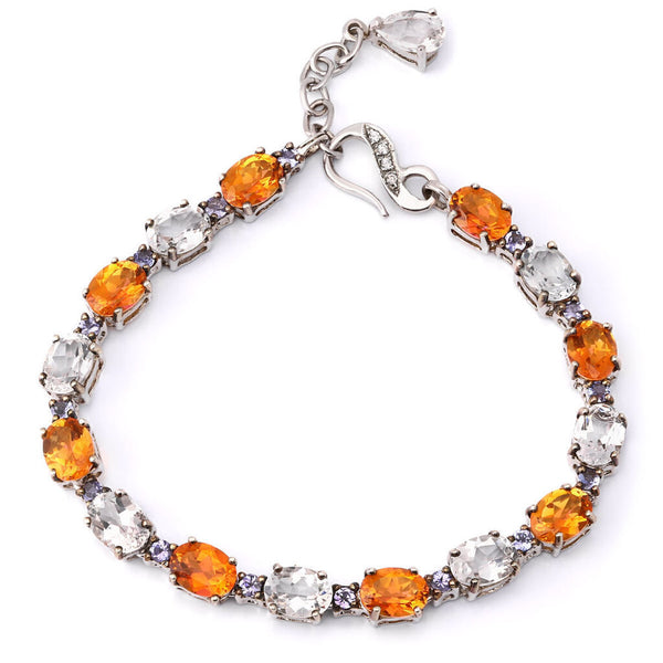 Pulseira Linha Premium em Prata 925 com Quartzo Sunset, Topazio Branco e Tanzanitas