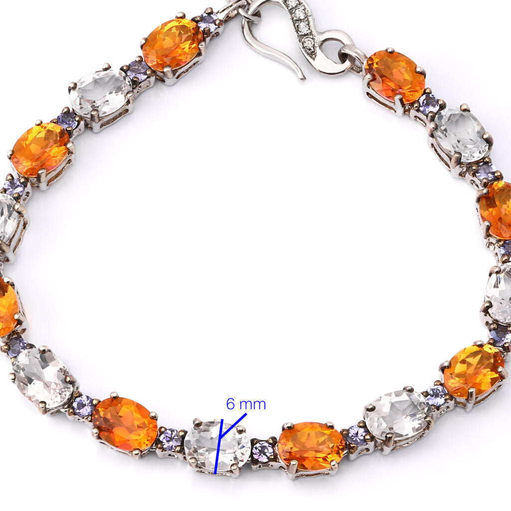 Pulseira Linha Premium em Prata 925 com Quartzo Sunset, Topazio Branco e Tanzanitas