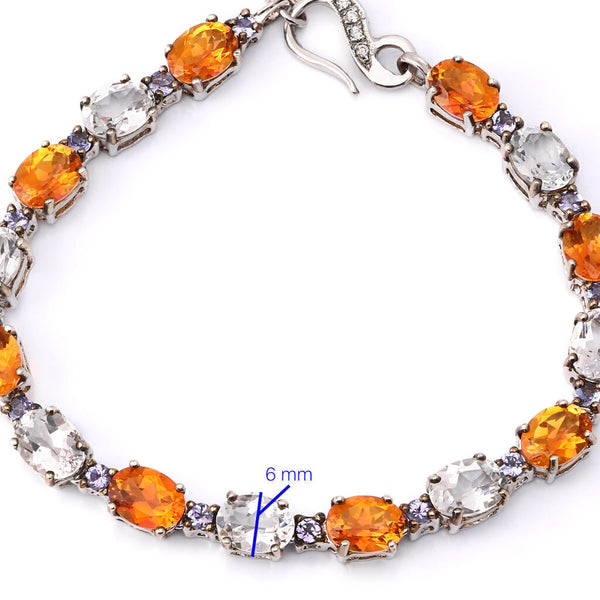Pulseira Linha Premium em Prata 925 com Quartzo Sunset, Topazio Branco e Tanzanitas