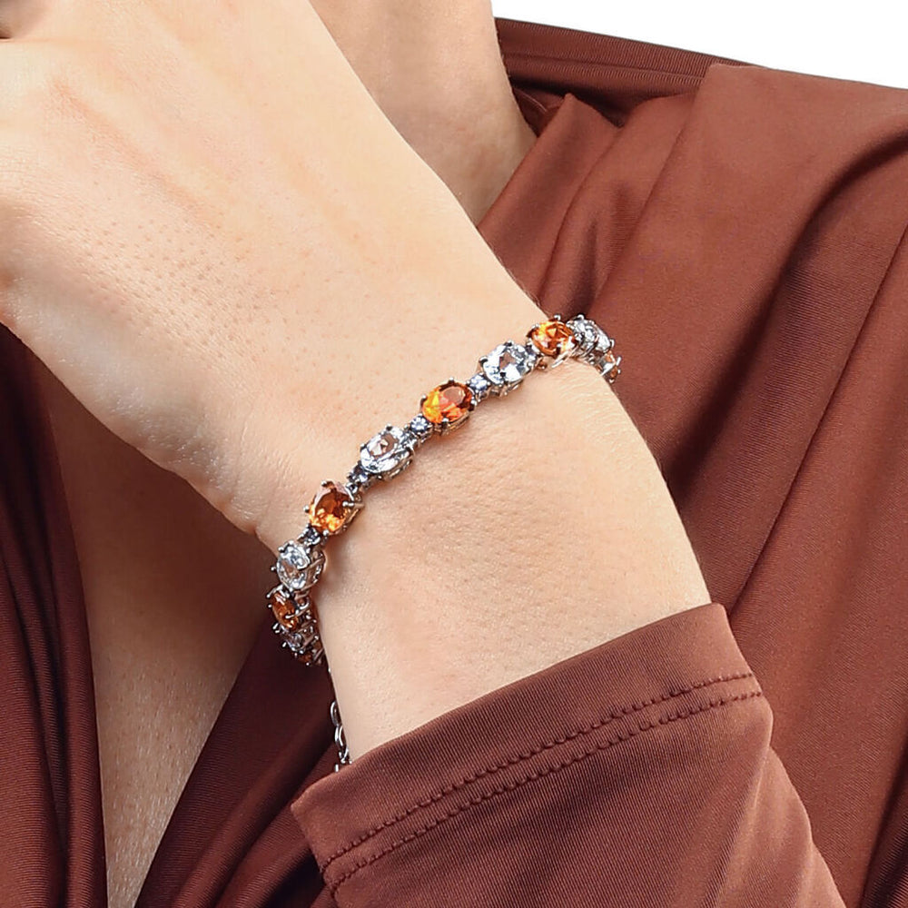 Pulseira Linha Premium em Prata 925 com Quartzo Sunset, Topazio Branco e Tanzanitas