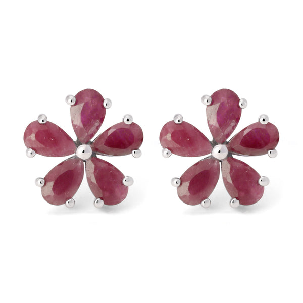 Par de Brinco em Prata 925 Flor com Rubis