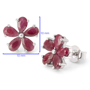 Par de Brinco em Prata 925 Flor com Rubis