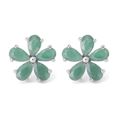 Par de Brinco em Prata 925 Flor com Esmeraldas