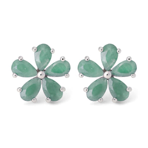 Par de Brinco em Prata 925 Flor com Esmeraldas