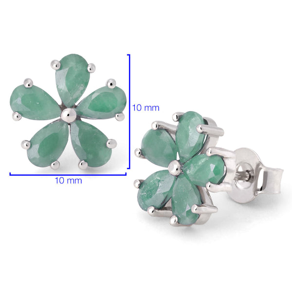 Par de Brinco em Prata 925 Flor com Esmeraldas