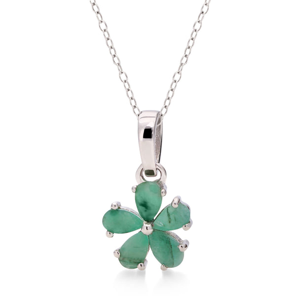Pingente em Prata 925 Flor com Esmeraldas