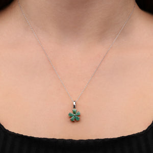 Pingente em Prata 925 Flor com Esmeraldas