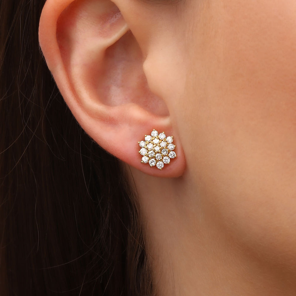 Par de Brinco Em Ouro Amarelo Chuveiro com 38 Diamantes