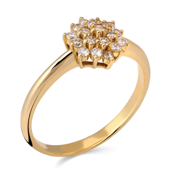 Anel Ouro Amarelo 18k Chuveiro com Diamantes