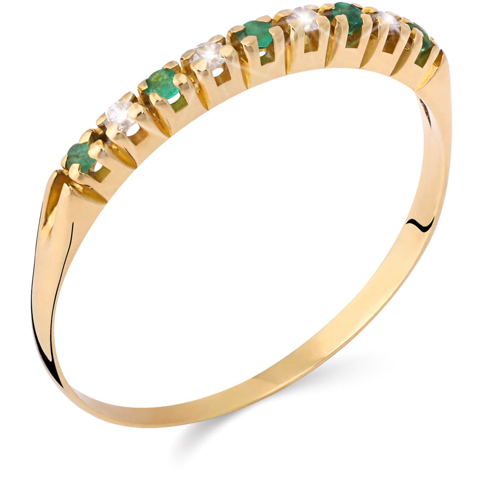 Meia Aliança em Ouro Amarelo 18 k com Esmeraldas e Diamantes