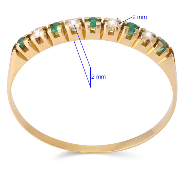 Meia Aliança em Ouro Amarelo 18 k com Esmeraldas e Diamantes