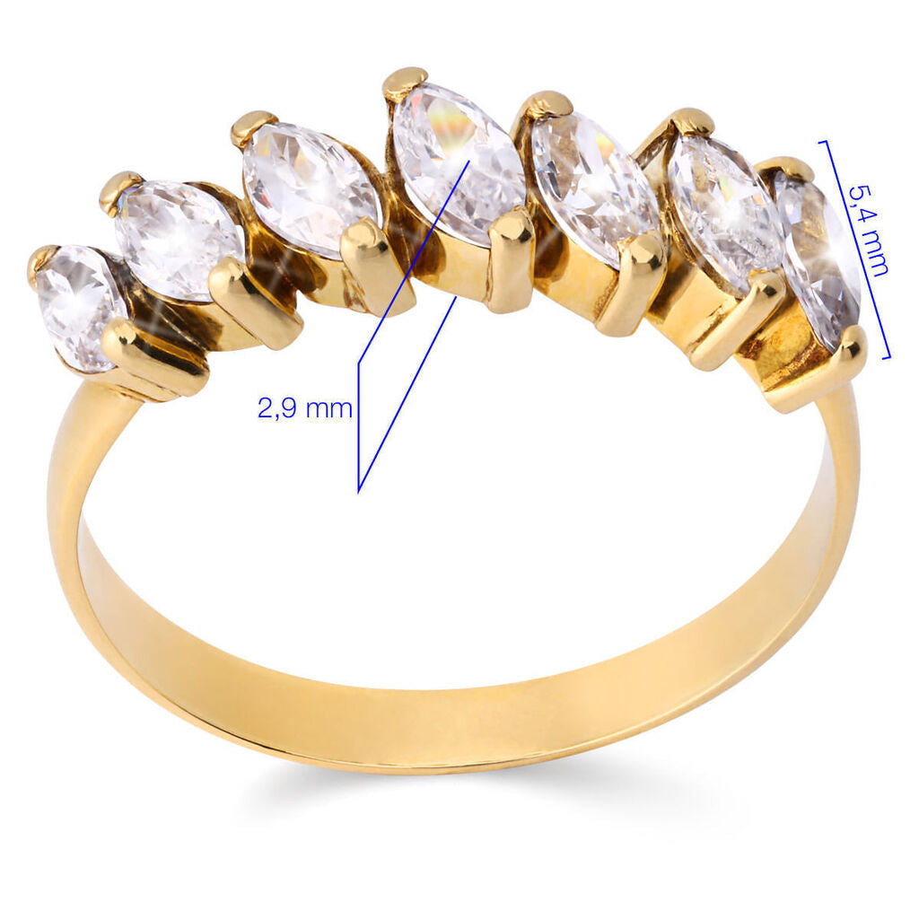 Meia Aliança de Ouro Amarelo com Zircônias