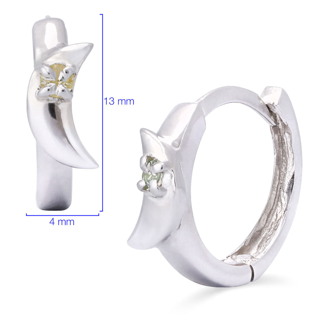 Par de Brinco Argola em Prata 925 Lua com Safiras