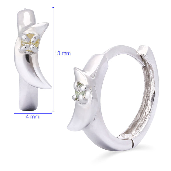 Par de Brinco Argola em Prata 925 Lua com Safiras