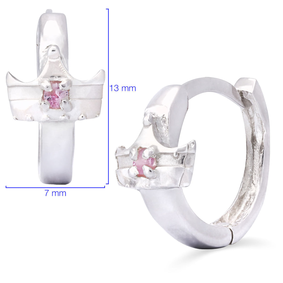Par de Brinco Argola em Prata 925 Coroa com Safiras