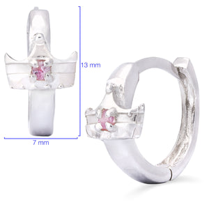Par de Brinco Argola em Prata 925 Coroa com Safiras