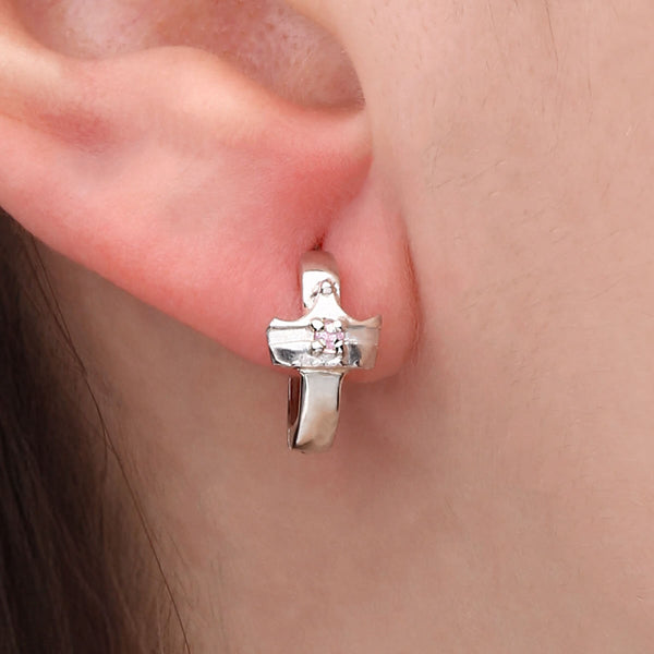 Par de Brinco Argola em Prata 925 Coroa com Safiras