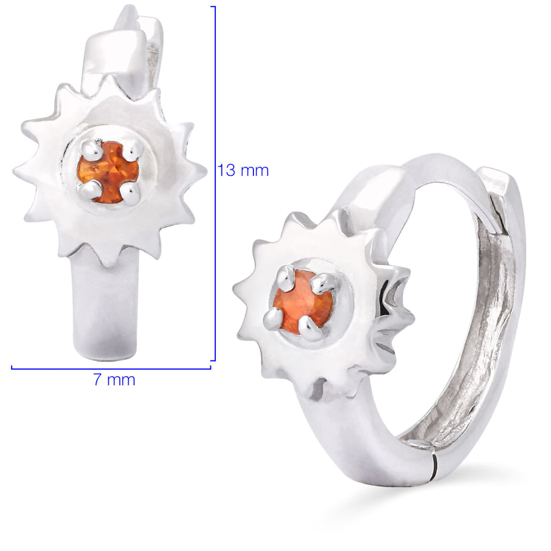 Par de Brinco Argola em Prata 925 Sol com Safiras