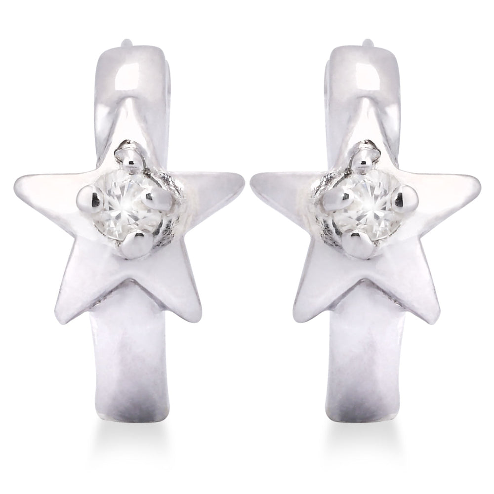 PAR DE BRINCO  ARGOLINHA ESTRELA COM SAFIRA - (13MM) PRATA