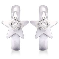 PAR DE BRINCO  ARGOLINHA ESTRELA COM SAFIRA - (13MM) PRATA