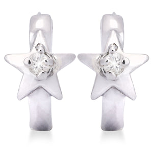PAR DE BRINCO  ARGOLINHA ESTRELA COM SAFIRA - (13MM) PRATA