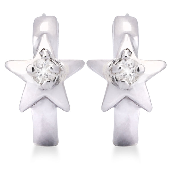 PAR DE BRINCO  ARGOLINHA ESTRELA COM SAFIRA - (13MM) PRATA