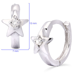PAR DE BRINCO  ARGOLINHA ESTRELA COM SAFIRA - (13MM) PRATA