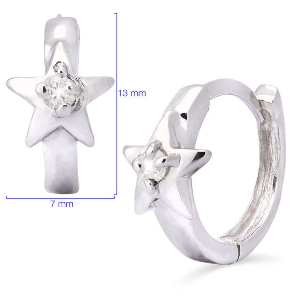 PAR DE BRINCO  ARGOLINHA ESTRELA COM SAFIRA - (13MM) PRATA