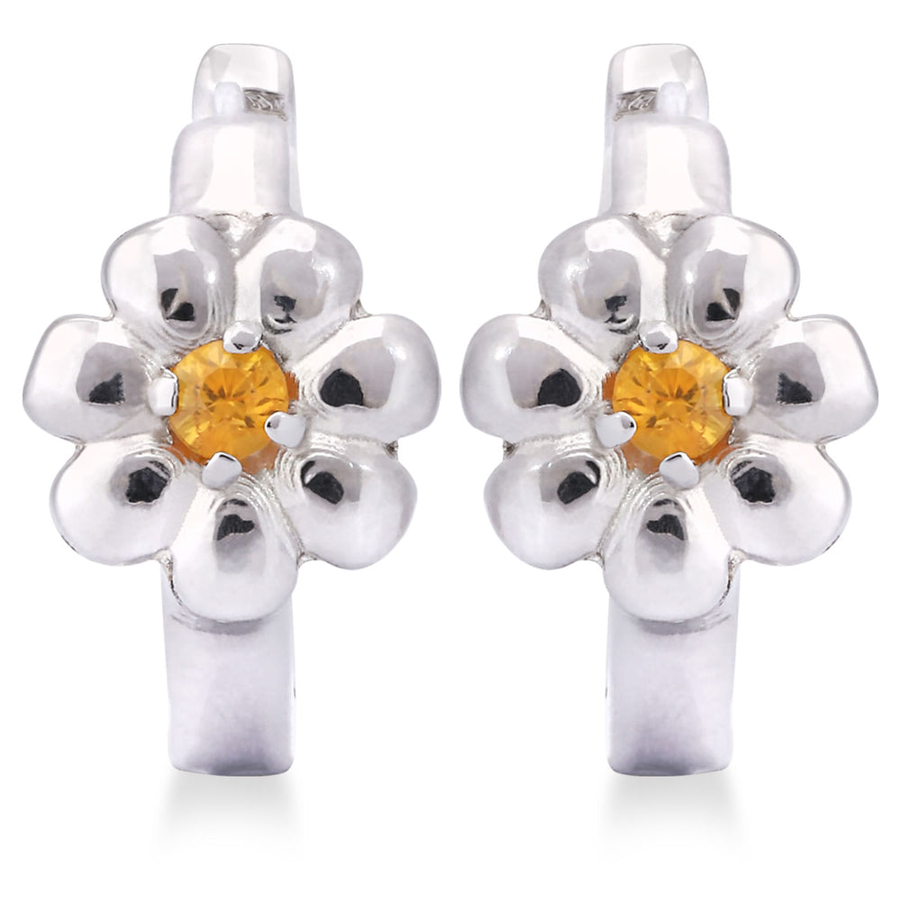Par de Brinco Argolaem Prata 925 Flor com Safiras