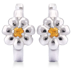 Par de Brinco Argolaem Prata 925 Flor com Safiras
