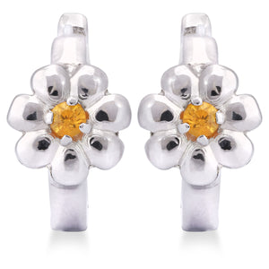 Par de Brinco Argolaem Prata 925 Flor com Safiras