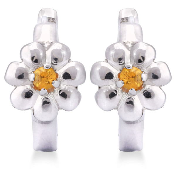 Par de Brinco Argolaem Prata 925 Flor com Safiras