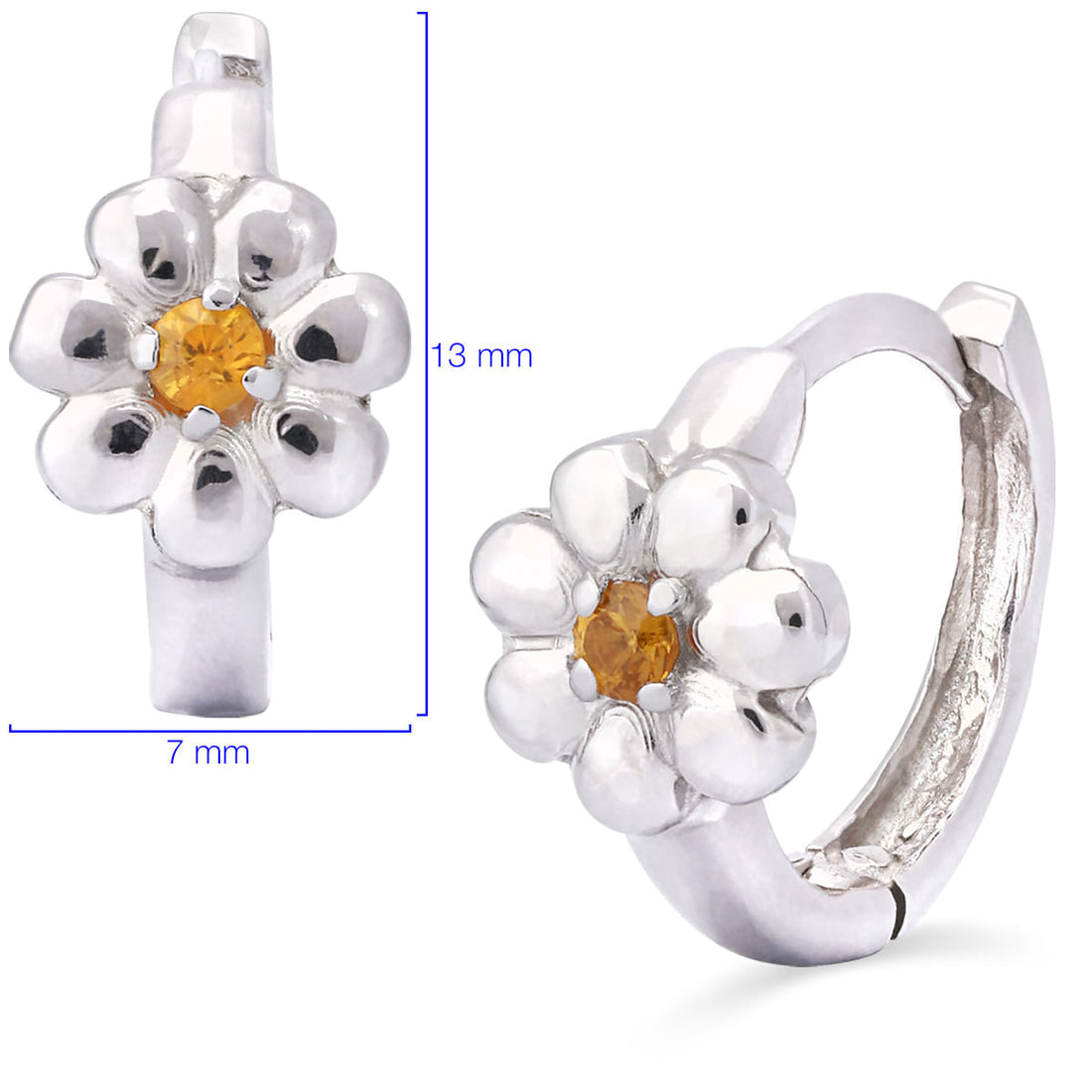 Par de Brinco Argolaem Prata 925 Flor com Safiras