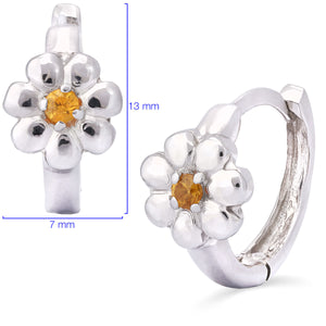 Par de Brinco Argolaem Prata 925 Flor com Safiras